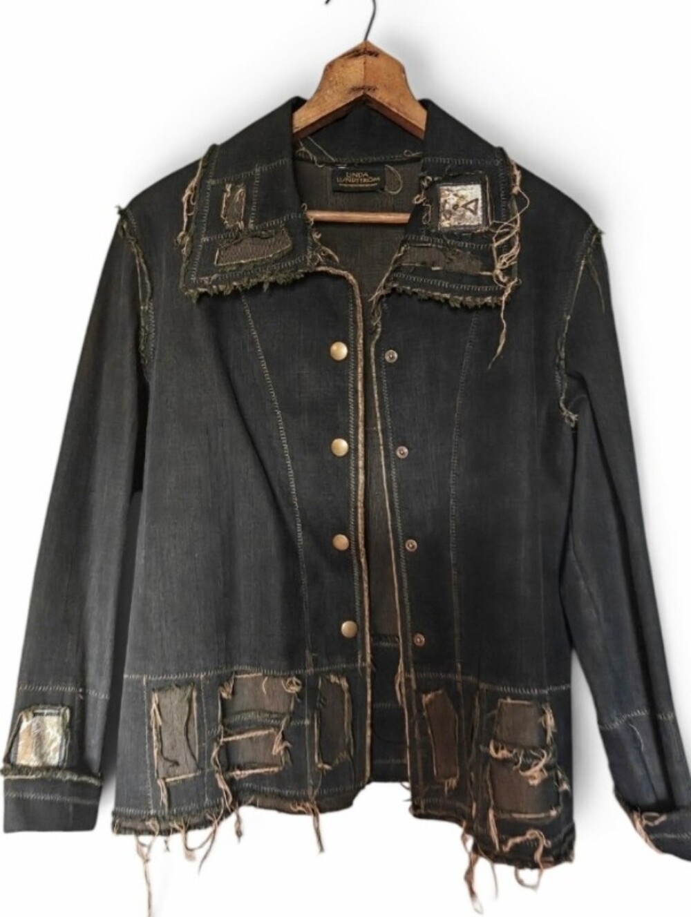 :XL: Rare Vintage Linda Lundstrom Distressed Denim Button Front Jacket.